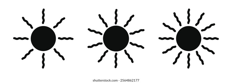 Sun icon set, Vector illustration. Black sun icon.