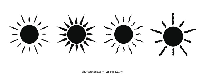 Sun icon set, Vector illustration. Black sun icon.