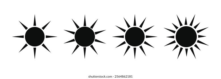 Sun icon set, Vector illustration. Black sun icon.