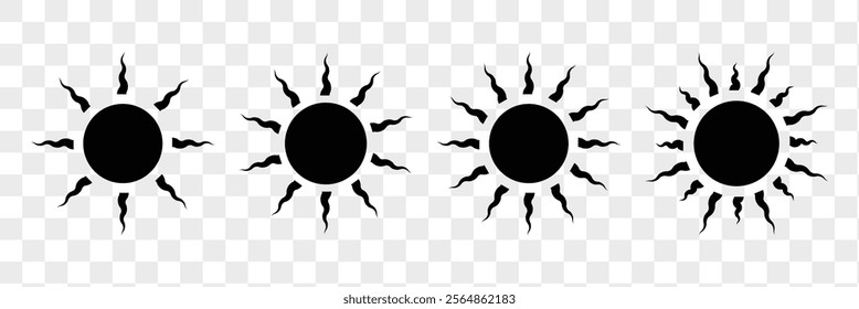 Sun icon set, Vector illustration. Black sun icon.