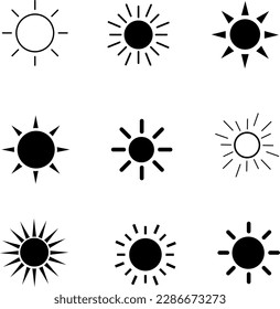 conjunto de iconos de sol, ilustración de conjunto de símbolos de sol vectoriales en fondo blanco..eps