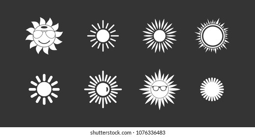 Sun icon set vector white isolated on grey background 