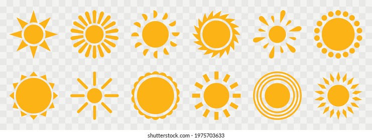 Sun icon set vector.Solar icons.Sun icons vector isolated on white background.Sunshine vector sign.Sun simple icons collection.Vector illustration