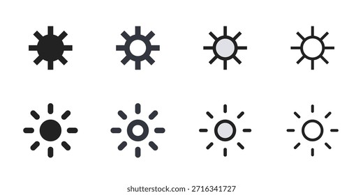 Conjunto de iconos de sol para el brillo de la luz del Clima Calor Energía de verano Sol Sol Día solar y diseño de símbolos climáticos