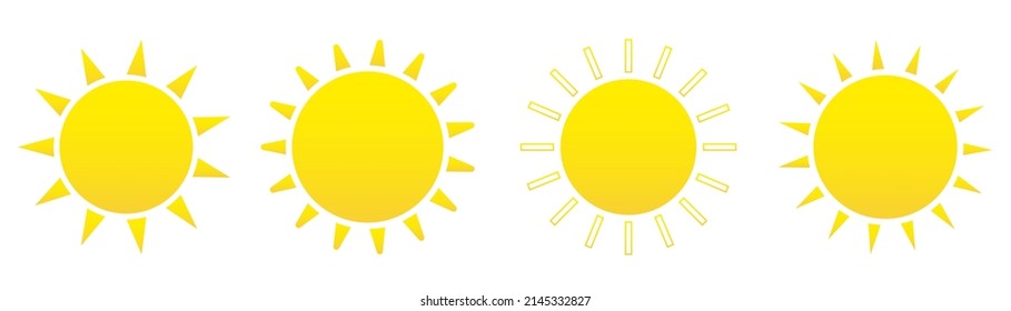 Sun icon set. Weather sun icon. Yellow sun star. Summer elements for design. Vector illustration