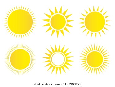 Sun icon set. Weather sun icon. Yellow sun star. Summer elements for design. Vector illustration