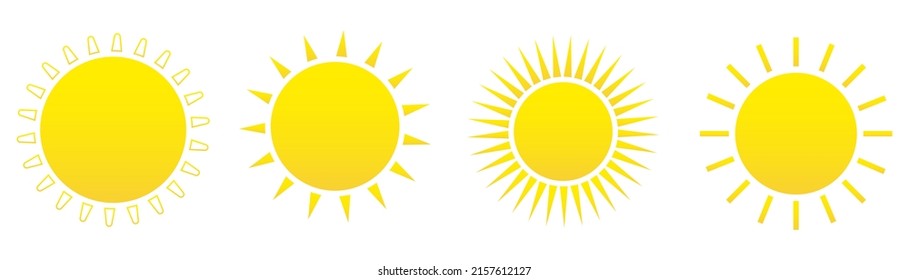 Sun icon set. Weather sun icon. Yellow sun star. Summer elements for design. Vector illustration