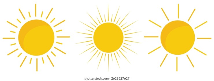 Conjunto de ícones da Sun. Cor amarela e preta. Ilustração de vetor.