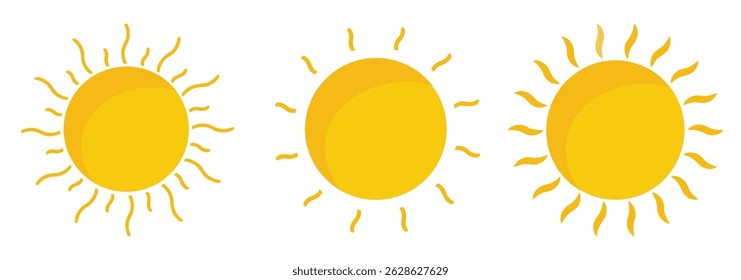 Sun icon set. Yellow and black Color. Vector Illustration.