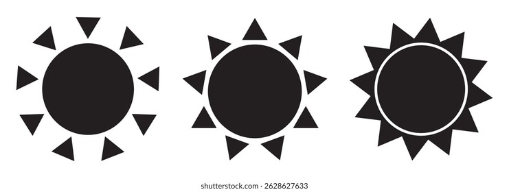 Sun icon set. Yellow and black Color. Vector Illustration.