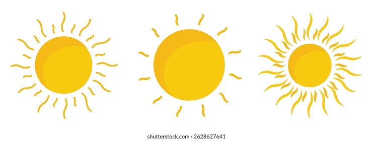 Sun icon set. Yellow and black Color. Vector Illustration.