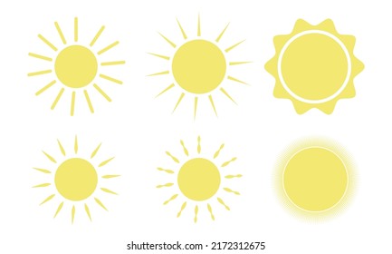 sun icon set yellow sun collection, summer sunlight vector illustration on white background