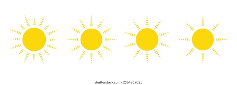 Sun icon set. Yellow sun icons. Shine sun ray set. Sunset icon collection. Yellow sun star icons. Eps 10.