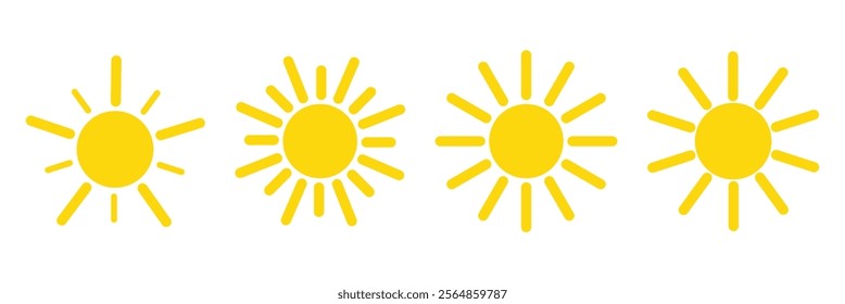 Sun icon set. Yellow sun icons. Shine sun ray set.