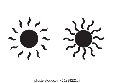 Conjunto de ícones da Sun. Ícones amarelos do sol. Brilho conjunto de raios solares. Coleção de ícones de pôr do sol.  Coleção de ícones de pôr do sol. Ícones de estrela do sol amarela. Ilustração vetorial . 