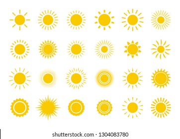 Sun icon set. Yellow sun star icons collection. Summer, sunlight, nature, sky. Vector illustration isolated on white background - Shutterstock ID 1304083780