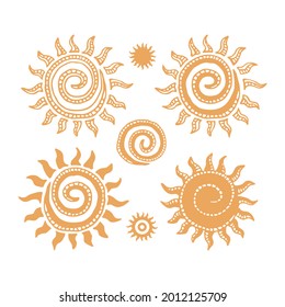 Conjunto de iconos de Sun. Colección de iconos de la estrella del sol amarillo.
