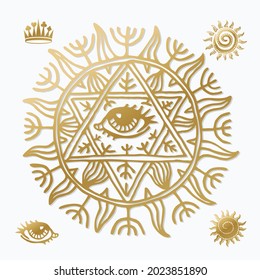 Conjunto de iconos de Sun. Colección de iconos de la estrella del sol amarillo.