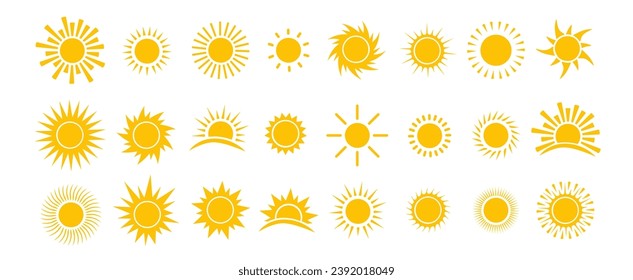 Sun icon set. Yellow sun star icons collection. Vector illustration