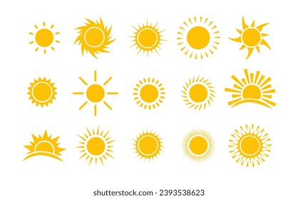 Sun icon set. Yellow sun star icons collection. Vector