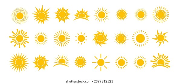 Conjunto de iconos de Sun. Colección de iconos de la estrella del sol amarillo. Vector