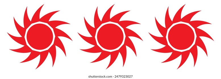 Sun icon set. Yellow sun star icons collection. Summer, sunlight, nature, sky. Vector illustration isolated on white background.