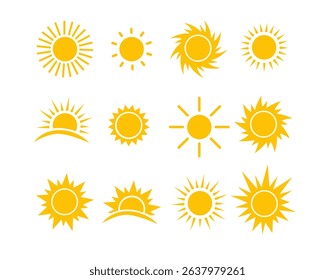 Sun icon set. Yellow sun star icons collection. Vector