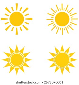 Sun Icon Set – Yellow Summer Sunlight and Solar Vector Symbols for Web and Design