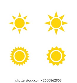 Conjunto de ícones da Sun. Conjunto de vetores de sol amarelo. Conjunto de sinais de sol isolado. Ícone de verão.