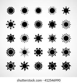 Sun Icon Set.Vector Black Sun Icon Set