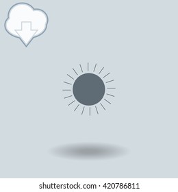 Sun icon with shadow. Cloud of download with arrow.