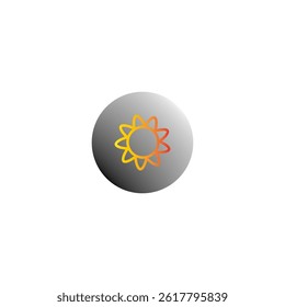 Forma de icono de sol. Rayos naranjas amarillos. Objeto de Clima de Vector. Fondo redondo degradado.