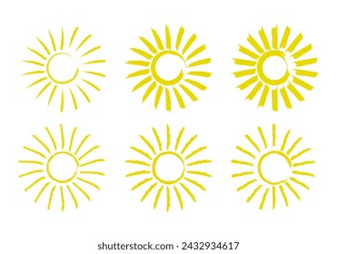 Sun icon sheet made with brush stroke.