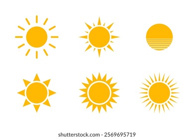 Sun icon. Sun shine sign. Isolated sunny cymbol. Sunshine vector set.