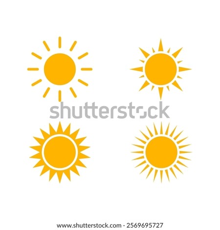 Sun icon. Sun shine sign. Isolated sunny cymbol. Sunshine vector set.