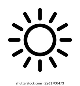 Sun icon to show the time of day in the weather forecast or lighting brightness in black outline style