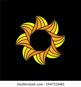 Sun Icon Sign Logo Design Yellow Orange Color in Black Background Vector