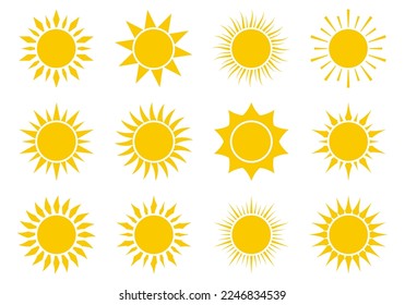Sun icon, sign set. Summer symbol design. Sunny logo. Vector illustration.