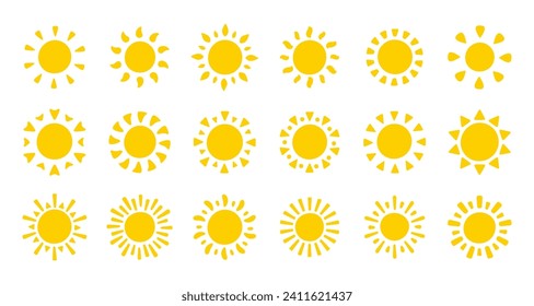 Sun-Symbol. Die Silhouette der Sonne, die an einem Frühlingsmorgen hell scheint