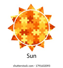 Icono de Sol. Silueta de estrella del sistema solar con patrón de elementos del rompecabezas