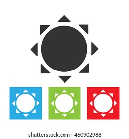 Sun icon. Simple sun abstract logo on white background. Flat vector illustration.