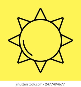 sun icon simple, line vector isolated on yellow background. trendy and modern design