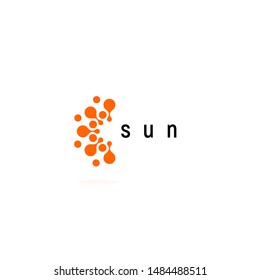 Sun icon. Solar energy tech flat logo template. Sunny summer day modern emblem idea. Concept design for business. Isolated vector illustration on blank background.