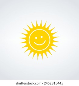 Sun icon, the source of light symbol. Sunlight, sunrise element. Shining sun icon in yellow color. Stock vector illustration isolated on white background.