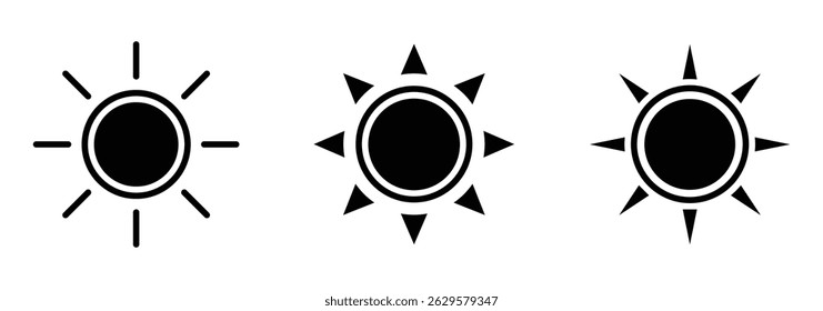 Sun icon. Sun Summer vector icon. Sunshine, sunlight, sunburst icon set.