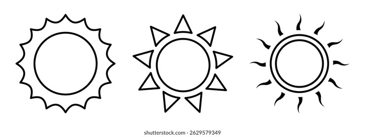 Sun icon. Sun Summer vector icon. Sunshine, sunlight, sunburst icon set.