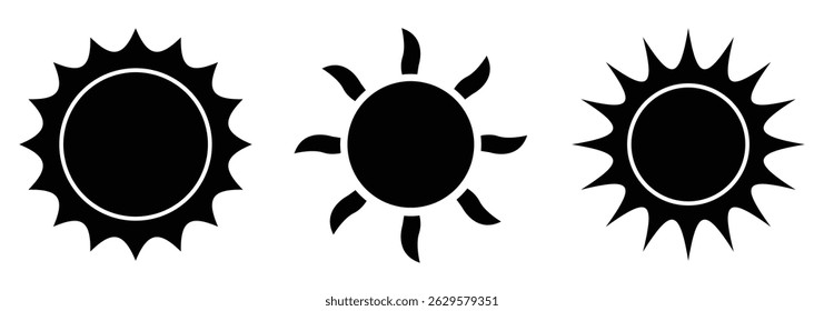 Icono de Sol. Icono de Vector de verano. Sol, luz del sol, sunburst conjunto de iconos.