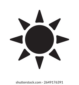 Ícone de sol para clima de verão e sol um símbolo de luz de calor e horário diurno para férias de viagem ou previsão meteorológica e vetor de energia solar ícone de glifo sólido