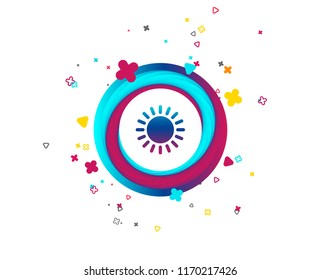Sun icon. Sunlight summer symbol. Hot weather sign. Colorful button with icon. Geometric elements. Vector