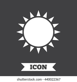 Sun icon. Sunlight summer symbol. Hot weather sign. Graphic design element. Flat sun symbol on dark background. Vector
